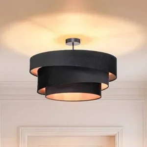 Deckenlampe Jusari Lindby, dimmbar, schwarz, für Wohn- / Esszimmer, Textil / Stoff / Seide, Modern, Deckenlampe