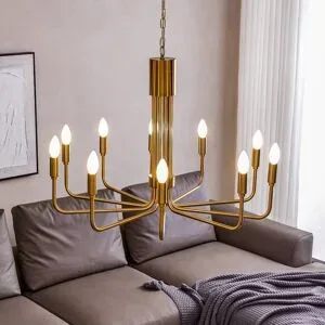 Kronleuchter Elanova Lindby, dimmbar, messing / gold, für Wohn- / Esszimmer, Metall, Antik, Kronleuchter