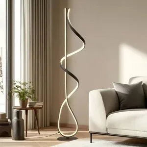LED Stehlampe Rodado Lucande, schwarz, für Wohn- / Esszimmer, Aluminium, Modern, LED Stehlampe