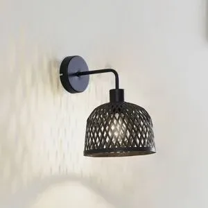 Wandlampe Eskil Lindby, dimmbar, schwarz, für Wohn- / Esszimmer, Bambus, Modern, Wandleuchte, Wandlampe Innen