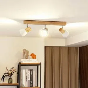 Lindby Deckenleuchte Thorin, 47 cm, 3-flg., weiß, Holz, E14 Thorin Lindby, dimmbar, Holz hell, für Wohn- / Esszimmer, Holz, Skandinavisch, Strahler