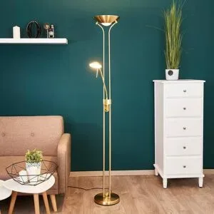 LED Deckenfluter Josefin Lindby, dimmbar, messing / gold, für Wohn- / Esszimmer, Metall, Modern, LED Stehlampe