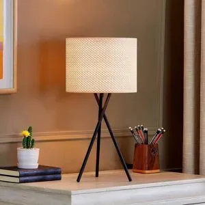 Tischlampe Soula Lindby, creme / amber, für Wohn- / Esszimmer, Kunststoff, Landhaus / Rustikal, Tischlampe