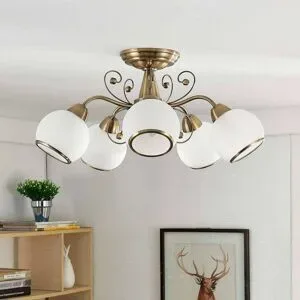 Deckenlampe Corentin Lindby, dimmbar, bronze / altmessing, für Wohn- / Esszimmer, Glas, Antik, Deckenlampe