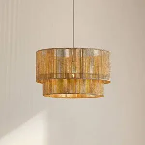 Hängelampe Anuva Lindby, dimmbar, creme / amber, für Wohn- / Esszimmer, Papier / Lunolit / Lunopal, Landhaus / Rustikal, Pendelleuchte