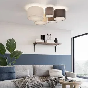 Deckenlampe Laurenz Lindby, dimmbar, alu / grau / zink, für Wohn- / Esszimmer, Textil / Stoff / Seide, Modern, Deckenlampe