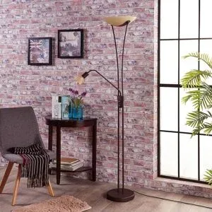 Lindby Stehlampe Felicia, rostfarben, 180 cm, E27, Leselicht Felicia, braun / rost, für Wohn- / Esszimmer, Metall, Landhaus / Rustikal, Stehlampe