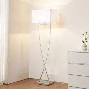 Stehlampe Evaine Lucande, weiß / opal, für Wohn- / Esszimmer, Metall, Modern, Stehlampe