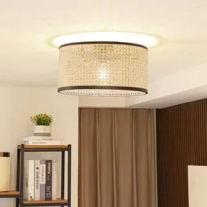 Deckenlampe Yaelle Lindby, dimmbar, Holz hell, für Wohn- / Esszimmer, Holz, Landhaus / Rustikal, Deckenlampe