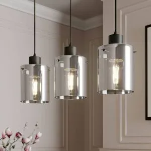 Glas Hängelampe Kourtney Lindby, dimmbar, schwarz, für Wohn- / Esszimmer, Modern, Pendelleuchte