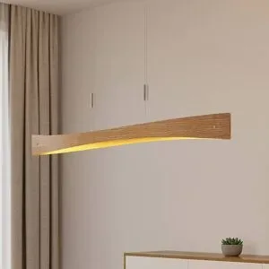 Holz Hängelampe Beazina Lindby, dimmbar, Holz hell, für Wohn- / Esszimmer, Metall, Modern, Pendelleuchte