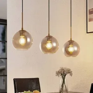 Glas Hängelampe Hiwana Lindby, dimmbar, alu / grau / zink, für Wohn- / Esszimmer, Glas, Modern, Pendelleuchte