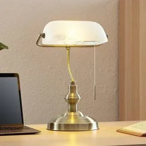 Schreibtischlampe Profina Lindby, bronze / altmessing, für Arbeitszimmer / Büro, Metall, Antik, Tischlampe