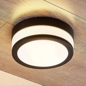 Deckenlampe Flavi Lindby, dimmbar, schwarz, für Badezimmer, Metall, Modern, Deckenlampe