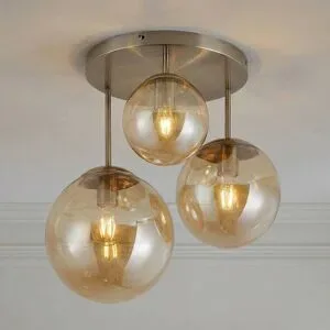 Deckenlampe Teeja Lindby, dimmbar, creme / amber, für Wohn- / Esszimmer, Glas, Modern, Deckenlampe