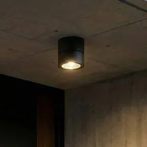Lindby LED-Deckenstrahler Nolivar, schwarz, Ø 9 cm, IP54 Nolivar, schwarz, für Badezimmer, Aluminium, Modern, LED Außenleuchte