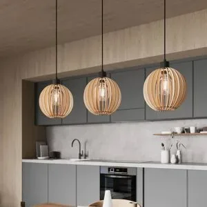 Holz Hängelampe Clay Envostar, dimmbar, Holz hell, für Wohn- / Esszimmer, Holz, Skandinavisch, Pendelleuchte