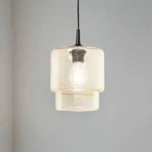 Glas Hängelampe Nesto Argon, dimmbar, creme / amber, für Wohn- / Esszimmer, Glas, Pendelleuchte