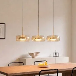 Hängelampe Martis Lucande, dimmbar, creme / amber, für Wohn- / Esszimmer, Glas, Modern