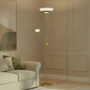 LED Deckenfluter Yveta Lindby, dimmbar, messing / gold, für Wohn- / Esszimmer, Metall, Modern, LED Stehlampe