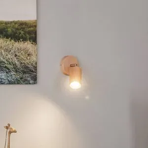 Wandstrahler Cre aus Holz, einflammig SOLLUX LIGHTING, dimmbar, Holz hell, für Wohn- / Esszimmer, Holz, Skandinavisch