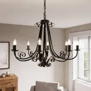 Kronleuchter Scaleria Lindby, dimmbar, braun / rost, für Wohn- / Esszimmer, Metall, Antik, Kronleuchter