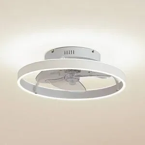 Lindby LED-Deckenventilator Momitu, weiß, Aluminium, Ø 50 cm Momitu Lindby, dimmbar, weiß / opal, für Wohn- / Esszimmer, Aluminium, Modern