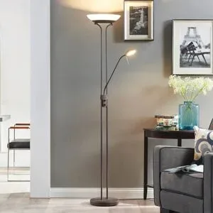 LED Deckenfluter Yveta Lindby, dimmbar, braun / rost, für Wohn- / Esszimmer, Metall, Landhaus / Rustikal, LED Stehlampe