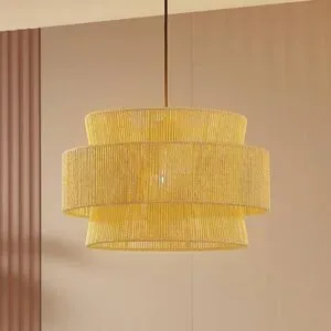 Hängelampe Anuva Lindby, dimmbar, Holz hell, für Wohn- / Esszimmer, Papier / Lunolit / Lunopal, Landhaus / Rustikal, Pendelleuchte