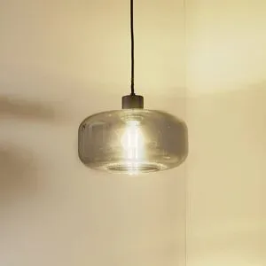 Glas Hängelampe Hildur Lindby, dimmbar, alu / grau / zink, für Wohn- / Esszimmer, Glas, Pendelleuchte