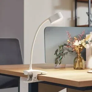 Klemmleuchte Maori Lindby, dimmbar, weiß / opal, für Arbeitszimmer / Büro, Metall, Modern, Klemmleuchte