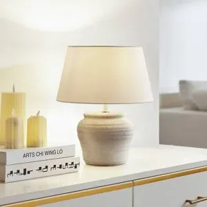 Tischlampe Aelith Lindby, weiß / opal, für Wohn- / Esszimmer, Textil / Stoff / Seide, Landhaus / Rustikal, Tischlampe