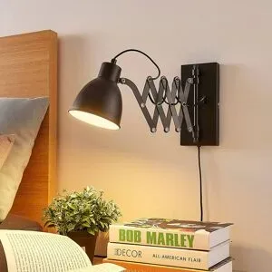 Wandlampe Merle Lindby, schwarz, für Schlafzimmer, Metall, Modern, Wandleuchte, Wandlampe Innen