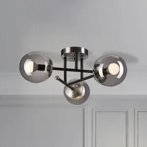 Deckenlampe Malena Lamkur, dimmbar, alu / grau / zink, für Wohn- / Esszimmer, Glas, Deckenlampe