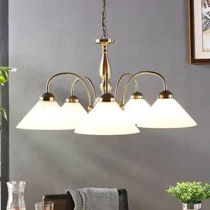 Glas Hängelampe Otis Lindby, dimmbar, bronze / altmessing, für Küche, Glas, Antik, Pendelleuchte