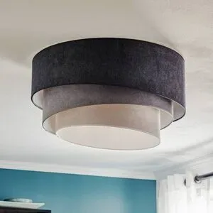 Deckenlampe Pastell Trio Duolla, dimmbar, alu / grau / zink, für Wohn- / Esszimmer, Textil / Stoff / Seide, Junges Wohnen, Deckenlampe