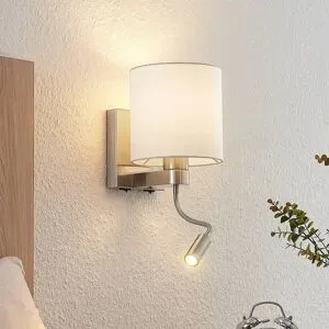 Wandlampe Brinja Lucande, alu / grau / zink, für Wohn- / Esszimmer, Textil / Stoff / Seide, Wandleuchte, Wandlampe Innen