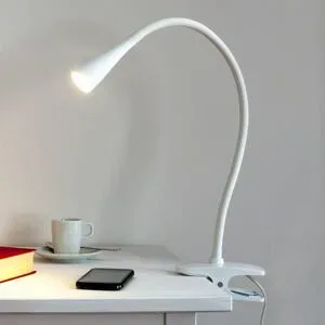 Klemmleuchte BARIS Lindby, weiß / opal, für Arbeitszimmer / Büro, Metall, Modern, Klemmleuchte