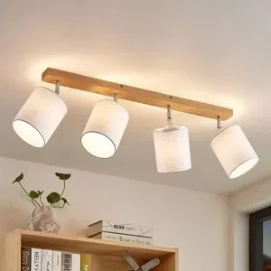 Lindby Deckenstrahler Imarin, 81 cm, weiß, 4-flammig, Holz Imarin Lindby, dimmbar, Holz hell, für Wohn- / Esszimmer, Holz, Skandinavisch, Strahler
