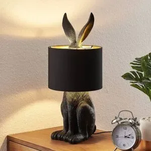 Tischlampe Lorentina Lindby, schwarz, für Wohn- / Esszimmer, Textil / Stoff / Seide, Design, Tischlampe