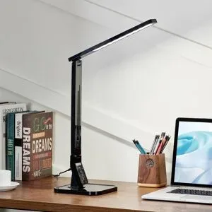LED Schreibtischlampe Eleni Lindby, dimmbar, schwarz, für Arbeitszimmer / Büro, Kunststoff, Modern, LED Tischlampe