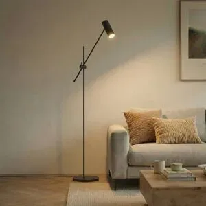 Stehlampe Vilo Lindby, schwarz, für Wohn- / Esszimmer, Metall, Skandinavisch, Stehlampe