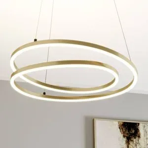 Hängelampe Davian Lindby, dimmbar, messing / gold, für Wohn- / Esszimmer, Aluminium, Modern
