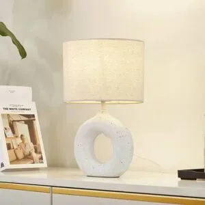 Tischlampe Kody Lindby, creme / amber, für Wohn- / Esszimmer, Textil / Stoff / Seide, Modern, Tischlampe
