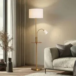 Stehlampe Aovan Lindby, bronze / altmessing, für Wohn- / Esszimmer, Metall, Modern, Stehlampe