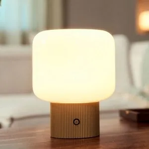 LED Tischlampe Katrin Palme Lucande, dimmbar, creme / amber, für Wohn- / Esszimmer, Glas, Modern, LED Tischlampe