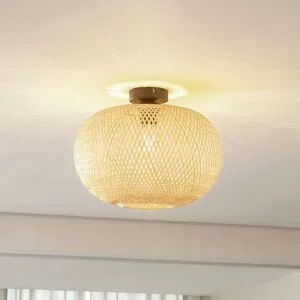 Deckenlampe Kessia Lindby, dimmbar, Holz hell, für Wohn- / Esszimmer, Bambus, Landhaus / Rustikal, Deckenlampe