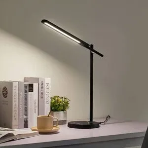 LED Schreibtischlampe Valtorin Lindby, dimmbar, schwarz, für Arbeitszimmer / Büro, Kunststoff, Modern, LED Tischlampe