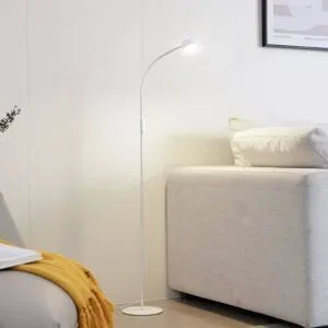 Stehlampe Maori Lindby, dimmbar, weiß / opal, für Arbeitszimmer / Büro, Metall, Modern, Stehlampe
