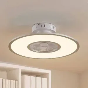Lindby LED-Deckenventilator Romea, rund, DC, leise, 60 cm Romea Lindby, dimmbar, alu / grau / zink, für Wohn- / Esszimmer, Kunststoff, Modern
